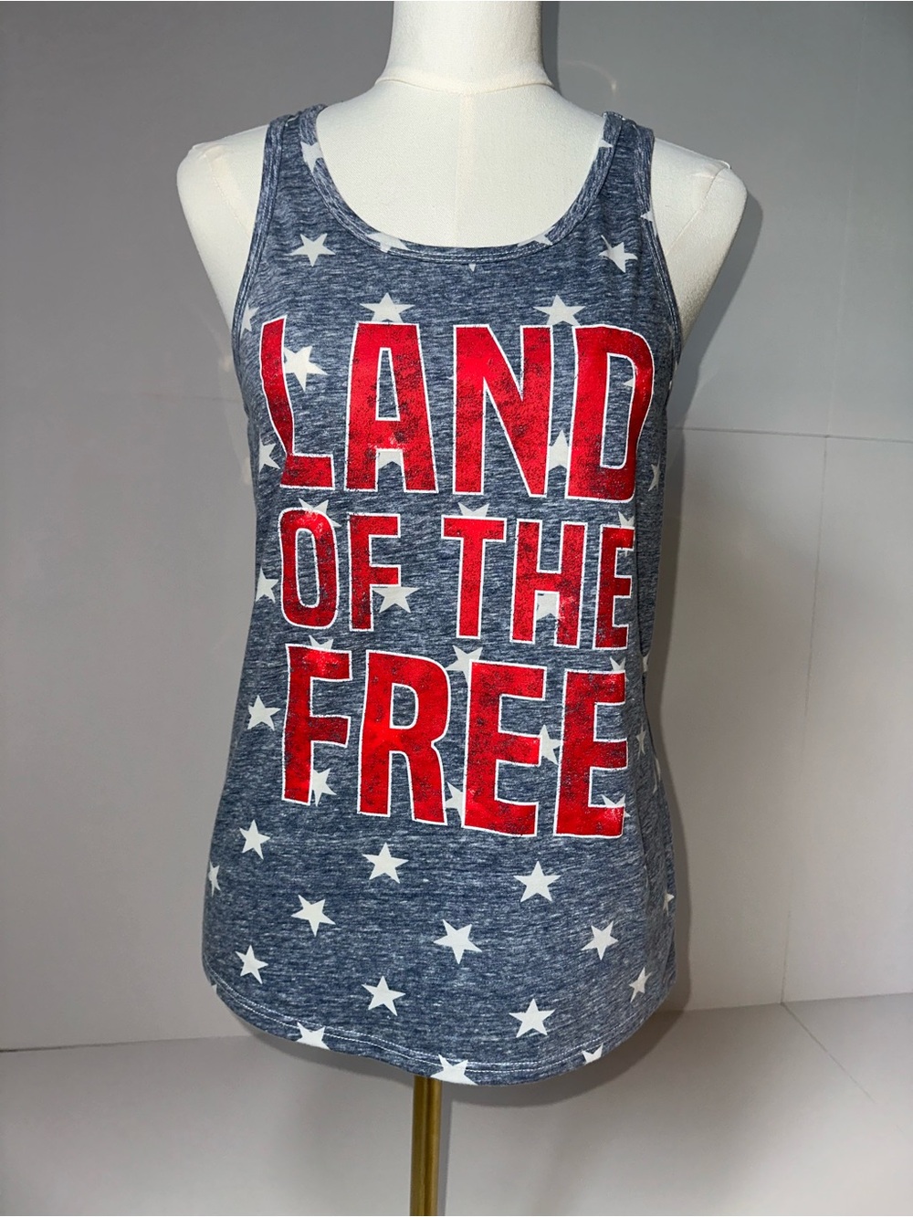 Patriotic "Land of the Free" Star Print Tank Top - Blue & Red